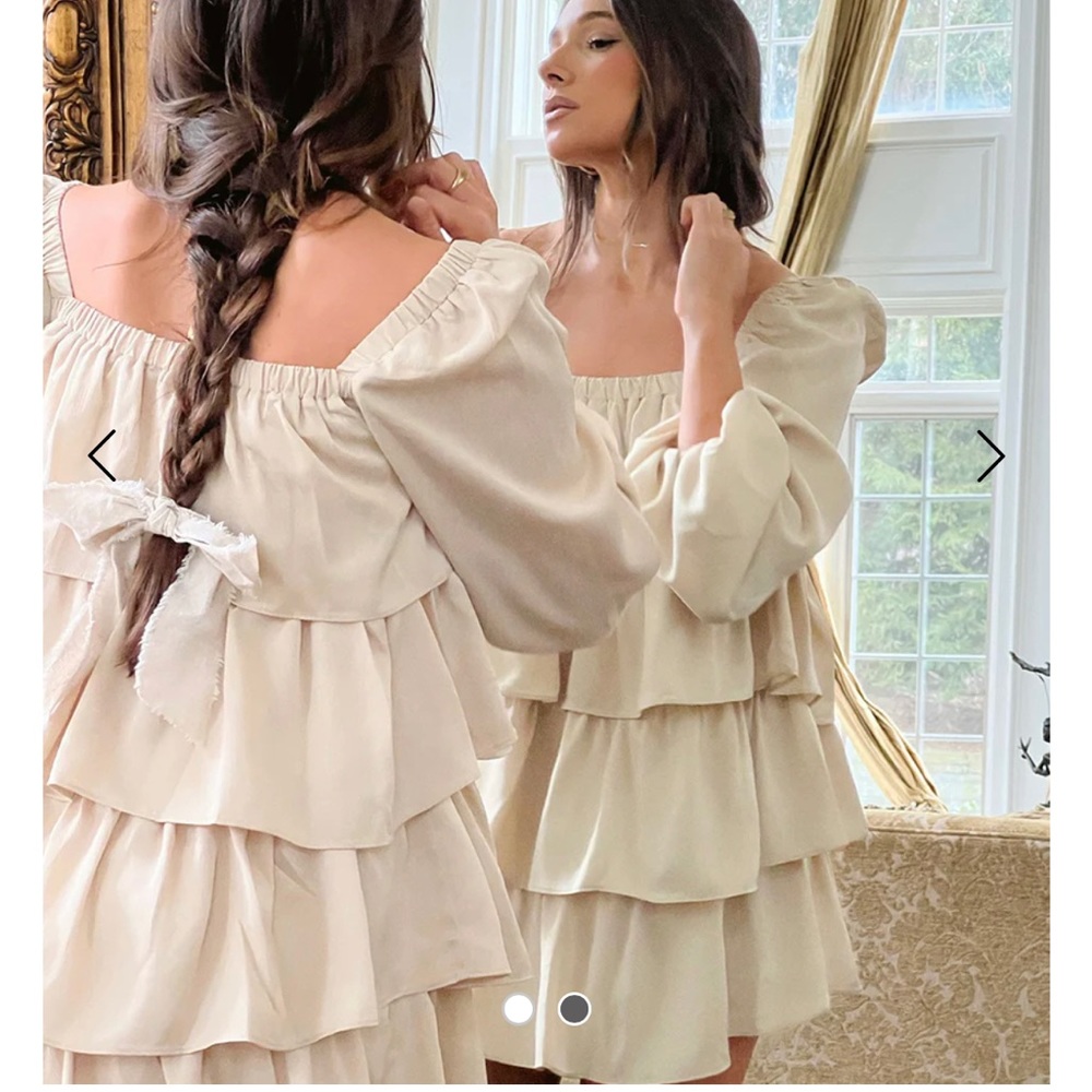NWT Weworewhat tiered chiffon mini dress in tan crème brulee size XL